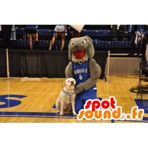 Grå bulldog maskot kledd i blå sport - MASFR21615 - sport maskot