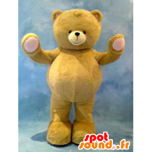 Mascotte de gros nounours jaune et rose - MASFR21617 - Mascotte d'ours