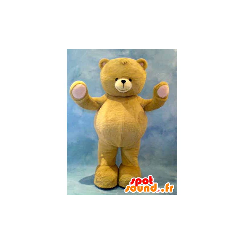 Big teddy bear mascot yellow and pink - MASFR21617 - Bear mascot