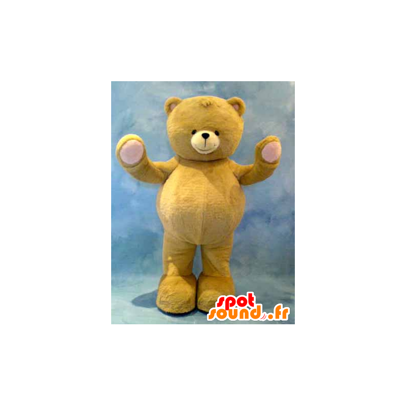 Mascotte de gros nounours jaune et rose - MASFR21617 - Mascotte d'ours