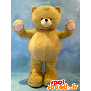 Mascot grande urso de pelúcia amarelo e rosa - MASFR21617 - mascote do urso