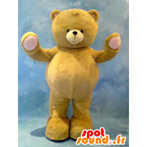 Mascotte de gros nounours jaune et rose - MASFR21617 - Mascotte d'ours