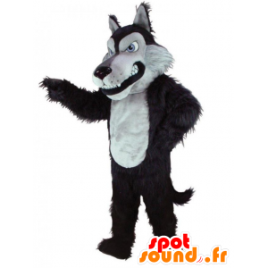Mascotte de loup noir et blanc, tout poilu - MASFR21621 - Mascottes Loup