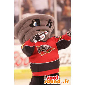 Mascot grijze werveling, gekleed in kleurrijke sport - MASFR21623 - sporten mascotte