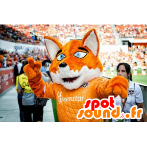 Orange og hvid rævmaskot med blå øjne - Spotsound maskot kostume