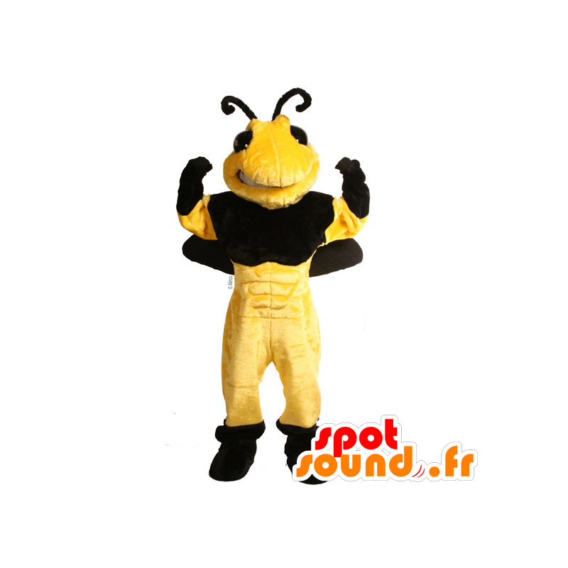 Bi-maskot, sort og gul hveps - Spotsound maskot kostume