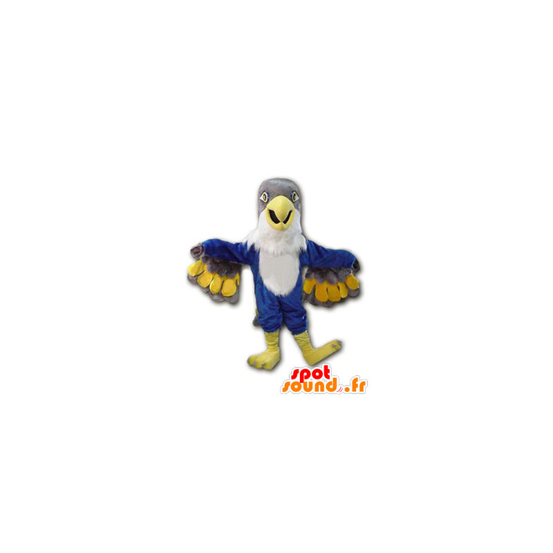 Eagle maskot, grå fugl, blå og hvid - Spotsound maskot kostume