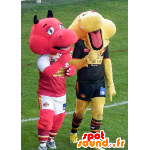 2 dragon mascots, one red and one yellow - MASFR21632 - Dragon mascot