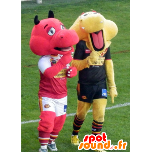 2 mascotes dragão, um vermelho e um amarelo - MASFR21632 - Dragão mascote