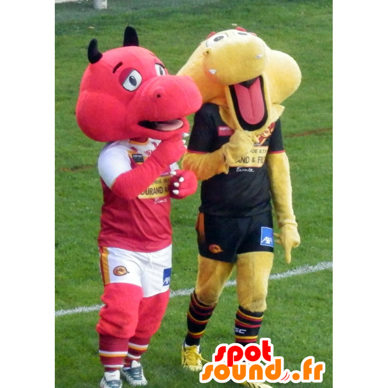 2 draak mascottes, een rode en een gele - MASFR21632 - Dragon Mascot