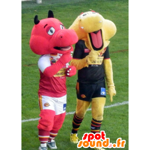 2 mascotte del drago, uno rosso e uno giallo - MASFR21632 - Mascotte drago