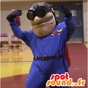 Mascota de aviador con chaqueta marrón y gafas - MASFR21635 - Mascotas humanas