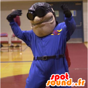 Mascotte d'aviateur avec un blouson marron et des lunettes - MASFR21635 - Mascottes Humaines