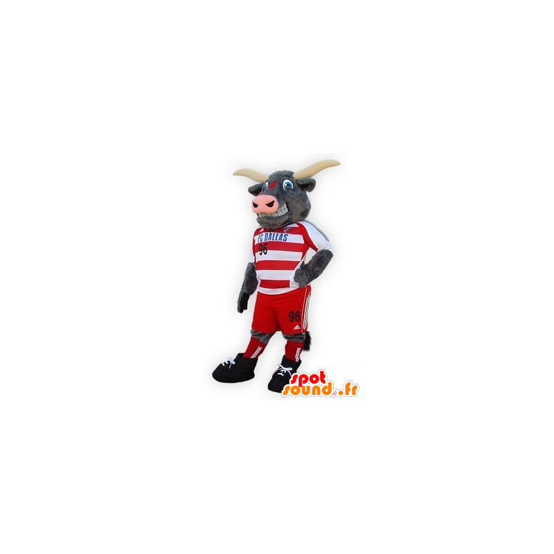 Mascotte de buffle, de taureau gris, en tenue de sport - MASFR21637 - Mascotte de Taureau