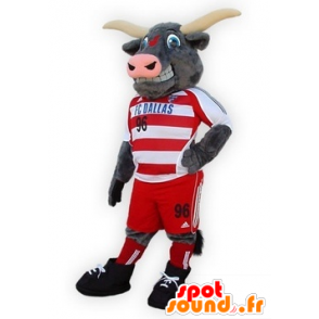 Buffalo mascot, gray bull in sportswear - MASFR21637 - Bull mascot