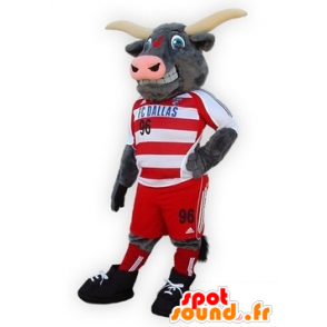 Mascotte de buffle, de taureau gris, en tenue de sport - MASFR21637 - Mascotte de Taureau