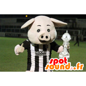 Wit varken mascotte met een witte en zwarte trui - MASFR21638 - Pig Mascottes