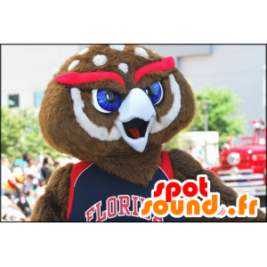 Bruine en witte uil mascotte met rode wenkbrauwen - MASFR21639 - Mascot vogels