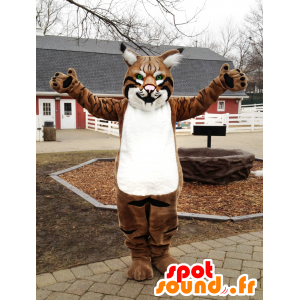 Maskot hnědý lynx, černé a bílé, s krásným zelené oči - MASFR21640 - Fox Maskoti