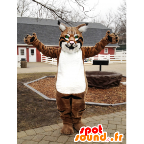 Maskot hnědý lynx, černé a bílé, s krásným zelené oči - MASFR21640 - Fox Maskoti