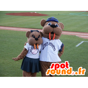 2 maskotteja ruskea majava iso hampaat - MASFR21641 - Mascottes de castor