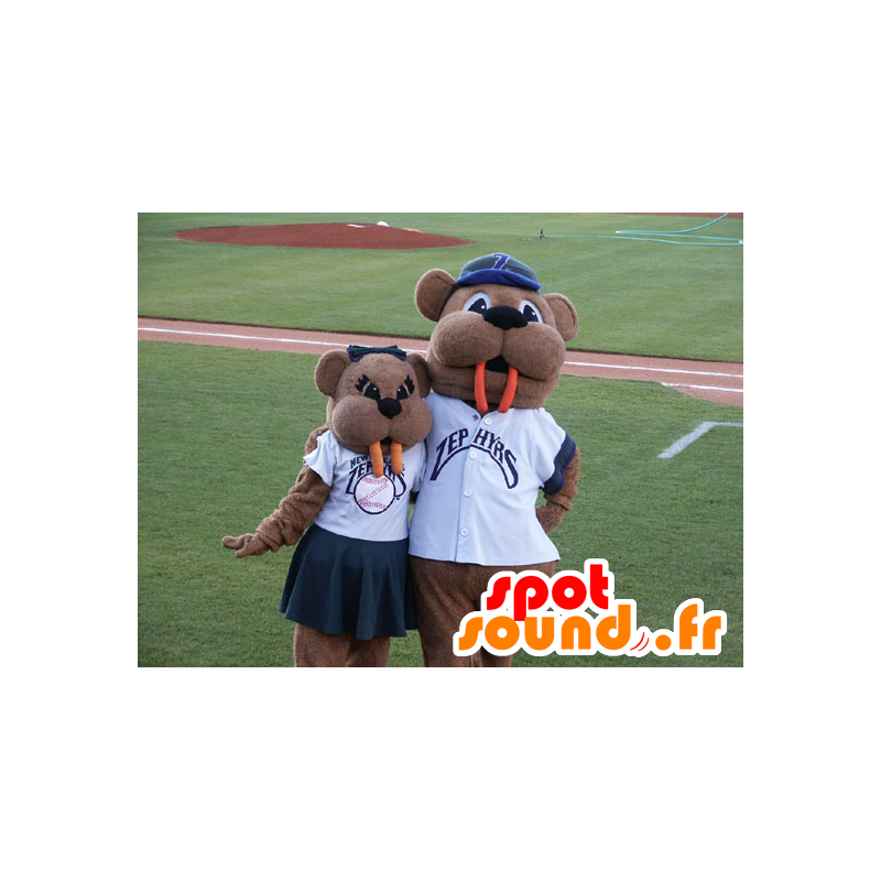 2 mascotes castor castanho com dentes grandes - MASFR21641 - Beaver Mascot 2 mascotes castor castanho com dentes grandes - MASFR21641 - Beaver Mascot