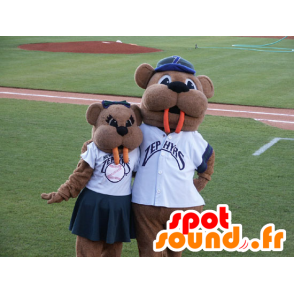 2 maskotteja ruskea majava iso hampaat - MASFR21641 - Mascottes de castor