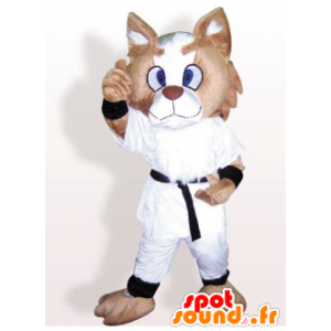 Brown e bianco mascotte gatto, vestito con un kimono - MASFR21643 - Mascotte gatto