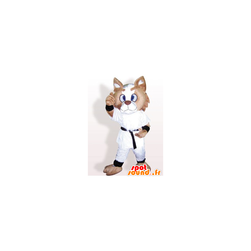 Brown and white cat mascot, dressed in a kimono - MASFR21643 - Cat mascots