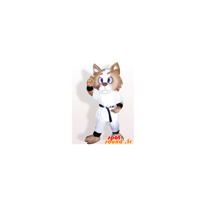 Brown e bianco mascotte gatto, vestito con un kimono - MASFR21643 - Mascotte gatto