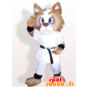 Brown and white cat mascot, dressed in a kimono - MASFR21643 - Cat mascots