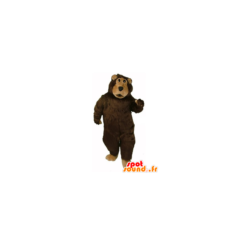 Mascotte oso marrón y beige, mientras peluda - MASFR21645 - Oso mascota