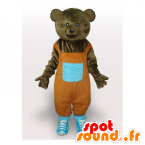 Mascotte Braunbär mit einem orangefarbenen Overall - MASFR21648 - Bär Maskottchen