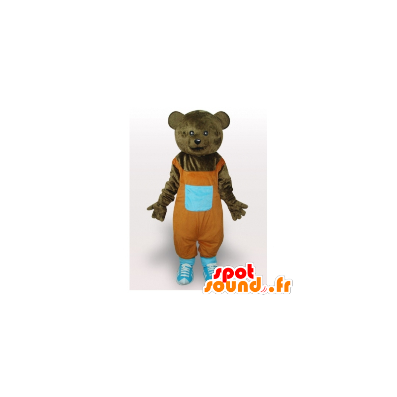 Mascotte d'ours brun avec une salopette orange - MASFR21648 - Mascotte d'ours