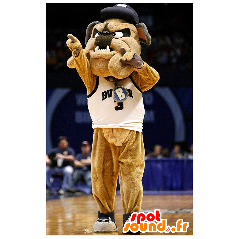 Brown dog mascot bulldog in sportswear - MASFR21650 - Dog mascots