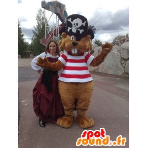 Mascotte de castor marron en tenue de pirate - MASFR21656 - Mascottes de Pirates