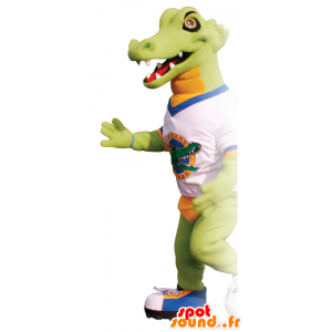 Mascotte de crocodile vert et orange avec un t-shirt - MASFR21661 - Mascotte de crocodiles