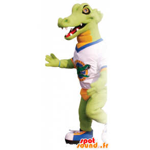 Green and orange crocodile mascot with a t-shirt - MASFR21661 - Mascot of crocodiles