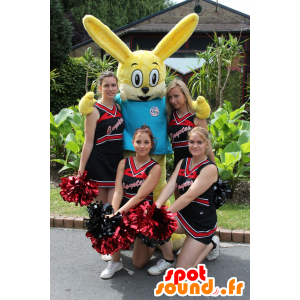 Żółty królik maskotka z niebieskiej koszuli - MASFR21662 - króliki Mascot