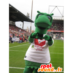 Mascote dinossauro verde, dragão com uma camisa de esportes - MASFR21663 - Dragão mascote