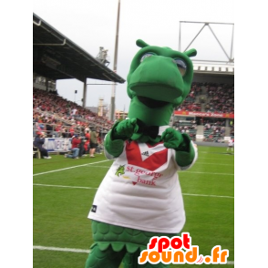 Green dinosaur mascot, dragon with a sports jersey - MASFR21663 - Dragon mascot