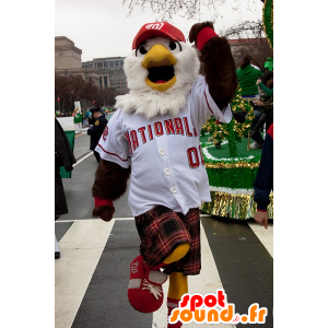 Mascot águia branco e castanho no desporto com um saiote - MASFR21668 - aves mascote