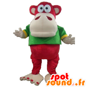 Μασκότ κόκκινο και μπεζ μαϊμού με πράσινο και κίτρινο πουκάμισο - MASFR21671 - Πίθηκος Μασκότ