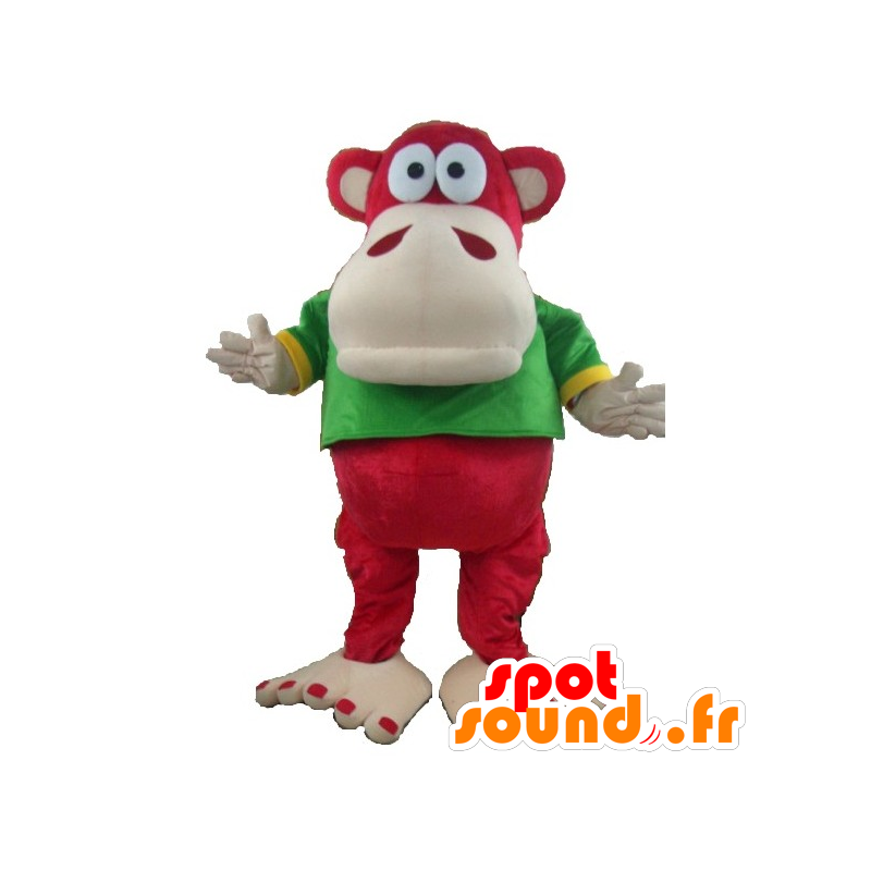 Mascot monkey rot und beige mit grünen und gelben T-Shirt - MASFR21671 - Maskottchen monkey