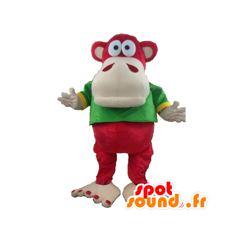 Mascotte de singe rouge et beige avec un t-shirt vert et jaune - MASFR21671 - Mascottes Singe