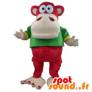 Mascot monkey rot und beige mit grünen und gelben T-Shirt - MASFR21671 - Maskottchen monkey