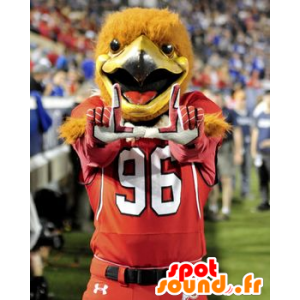 Mascotte naranja pájaro, águila, vestida de rojo deportivo - MASFR21673 - Mascota de aves