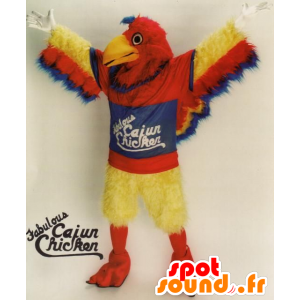 Mascot rød fugl, gul og blå, gigantiske, hårete alle - MASFR21675 - Mascot fugler