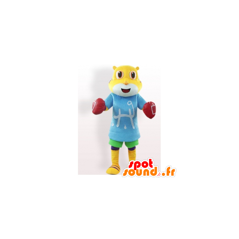 Small yellow tiger mascot wearing boxing gloves - MASFR21679 - Tiger mascots