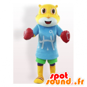 Small yellow tiger mascot wearing boxing gloves - MASFR21679 - Tiger mascots